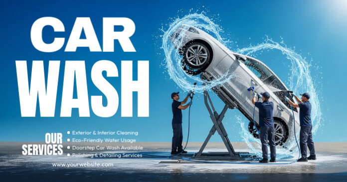 Blue Typographic Car Wash Facebook Shared Image template
