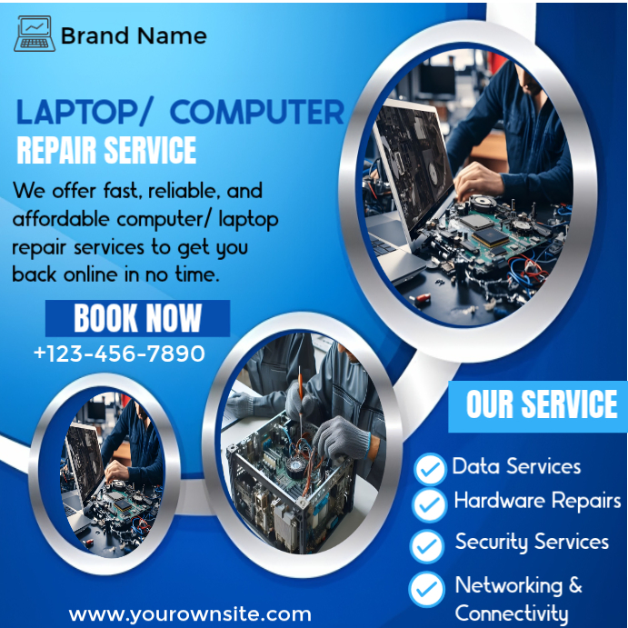 Computer Fixing Poster Blue Typographic Computer Repair Poster Template Photo Instagram Post ...