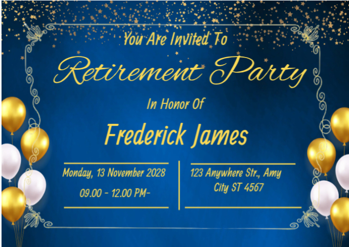 Blue Typographic Customizable Retirement Card With Floral Accents And ...