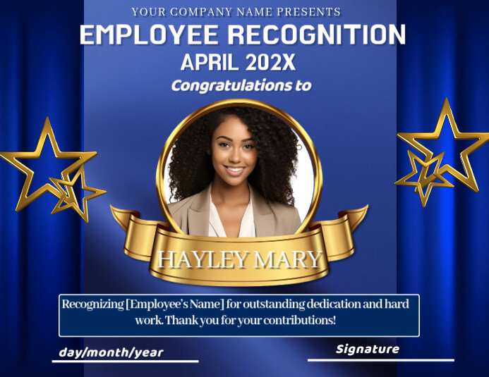 Blue Typographic Employee Recognition event Flyer (us Letter) template