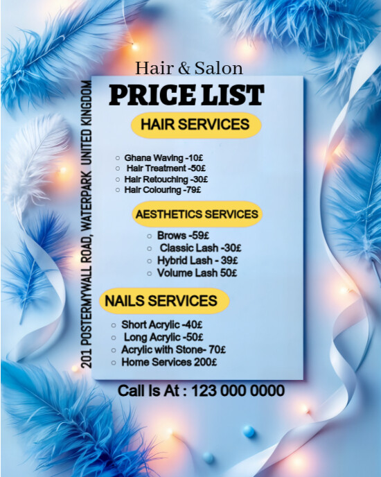 Blue Typographic Hair And Salon Pricelist  Instagram Portrait template