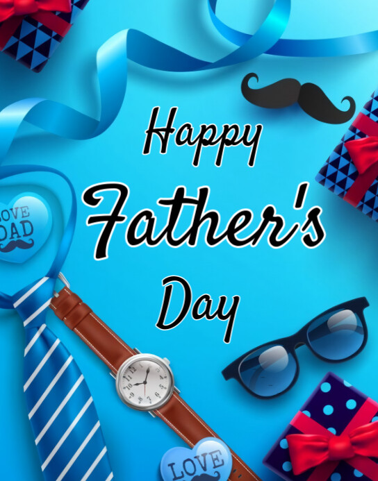 Blue Typographic Happy Father's Day  Poster/wallboard Poster/pannello template