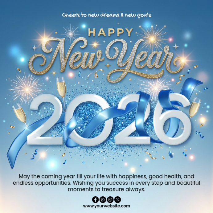 Blue Typographic Happy New Year Instagram Post Template | PosterMyWall