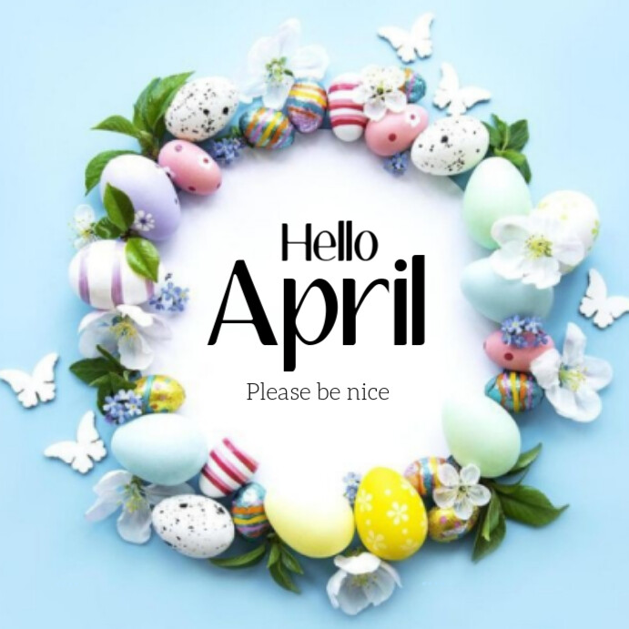 Blue Typographic Hello April - Easter Spring Instagram Post Template ...