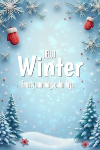 Blue Typographic Hello Winter Poster Template  Poster