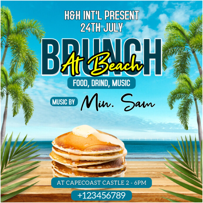 Blue Typographic Modern Beach Brunch Party Event Instagram Post template
