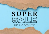 Blue Typographic Super Sale Upto 70% Off Torn Papers Backgrounds Templates  Postcard
