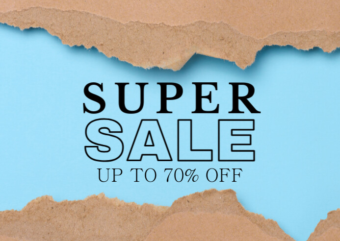 Blue Typographic Super Sale Upto 70% Off Torn Papers Backgrounds Templates  Postcard Postal