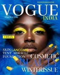 Blue Typographic Vogue Beauty Cover Poster Design Instagram Portrait template