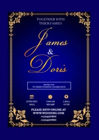 Blue Typographic Wedding Invitation Card  A3 template