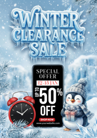 Blue Typographic Winter Clearance Sale A4 template