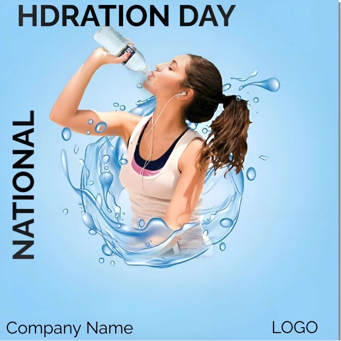 Copy of Blue Typography National Hydration Day Square | PosterMyWall