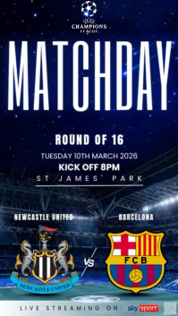 blue UCL Round of 16: Newcastle vs Barcelona Announcement Reel Instagram Video Instagram-Reel template