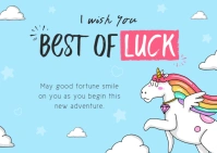 Blue Unicorn Themed Good Luck Card Postcard template