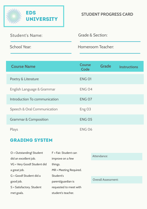 Blue University College Report Card Template | PosterMyWall