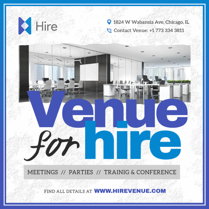 Blue Venue for Hire Ad Instagram Image template