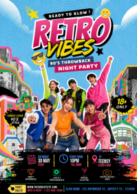 Blue Vintage 90s Throwback Party A4 template