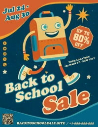 Blue Vintage Back To School Sale Flyer Løbeseddel (US Letter) template