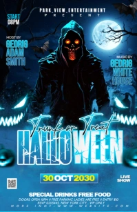 Blue Vintage Halloween Trunk Or Treat Party  Tabloid template
