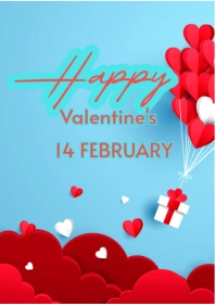 Blue Vintage Happy Valentine greeting card A2 template