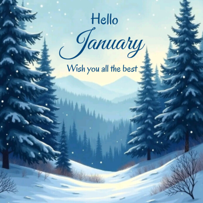 January Posts Blue Vintage Hello January Instagram Post Template | PosterMyWall