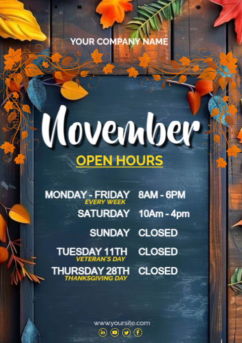 Blue Vintage November Opening Hours Announcement Video Flyer/poster ...