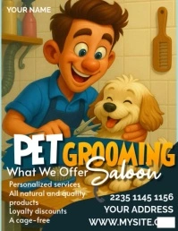 blue Vintage Pet Grooming Volantino (us Letter) template
