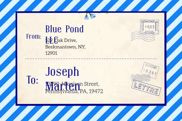 Blue Vintage Post Card Shipping Label Templat Этикетка template