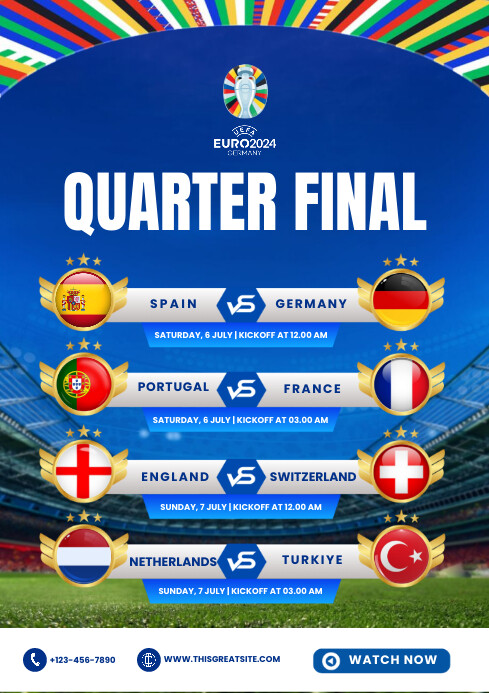 Blue Vintage Quarter Final Euro 2024 A4 Template | PosterMyWall
