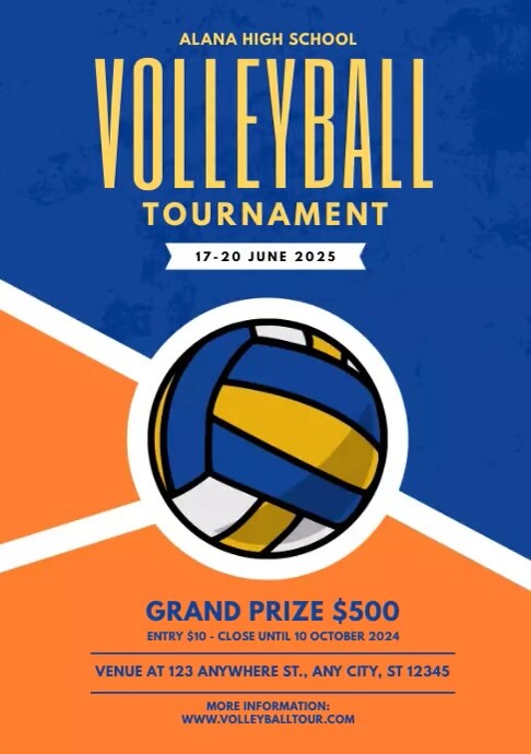 Blue Volleyball Tournament A4 Template | PosterMyWall