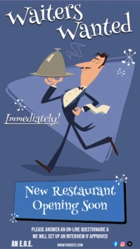 Blue  Waiters Wanted Instagram Story Ad Digital Display (9:16) template