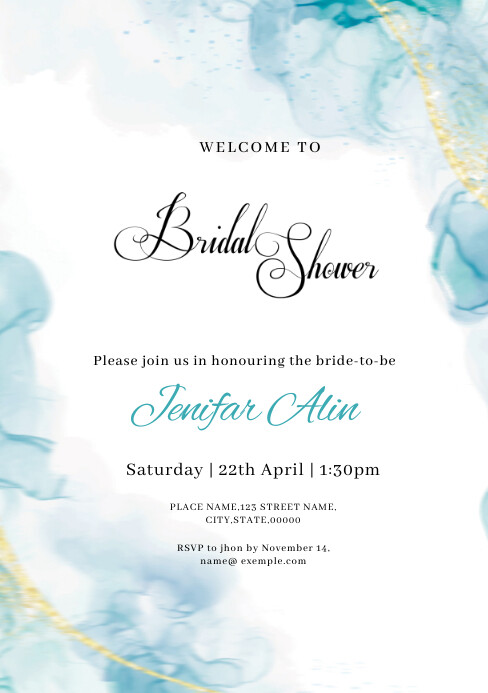 Blue water colo Bridal shower invitation card Template | PosterMyWall