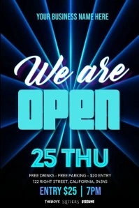 Blue We Are Open Poster template