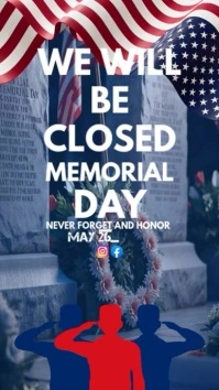 Blue We Will Be Closed Memorial Day Instagram Story Design Template Instagram-verhaal