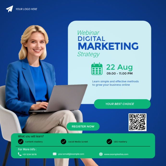 Blue webinar digital marketing instagram post Template | PosterMyWall