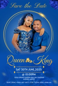 Blue wedding invitation card template Affiche