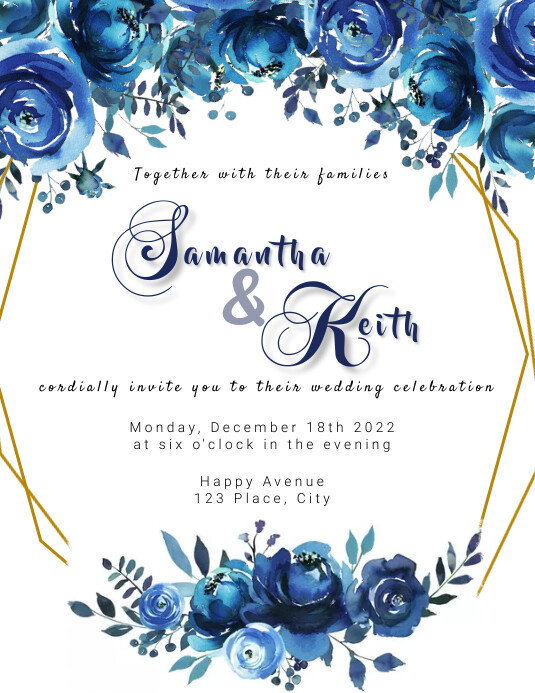 Blue Wedding Invitation Template PosterMyWall