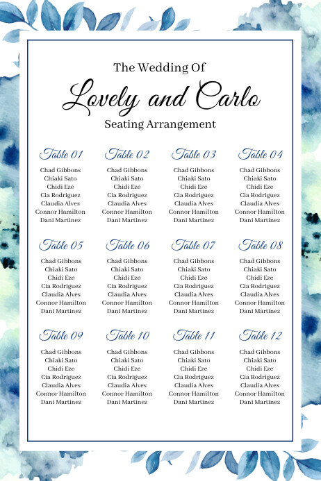 Blue Wedding Seating Chart Template PosterMyWall
