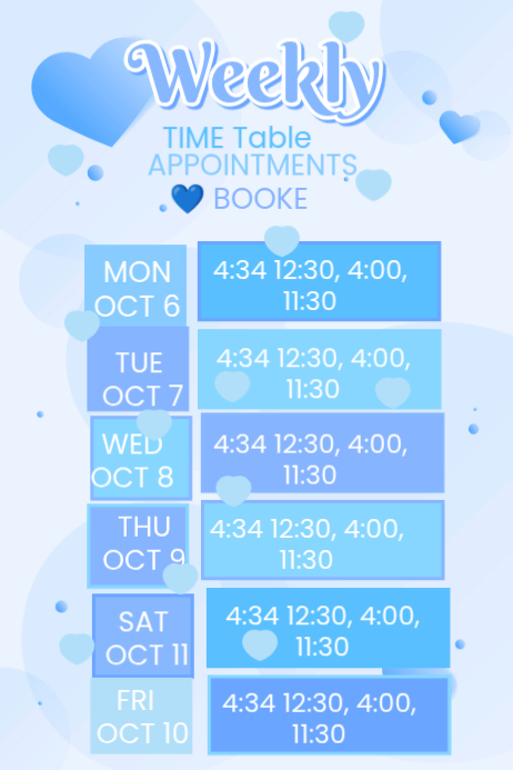 Available All Week Blue Weekly Appointment Schedule Poster/Appointments Available This ...