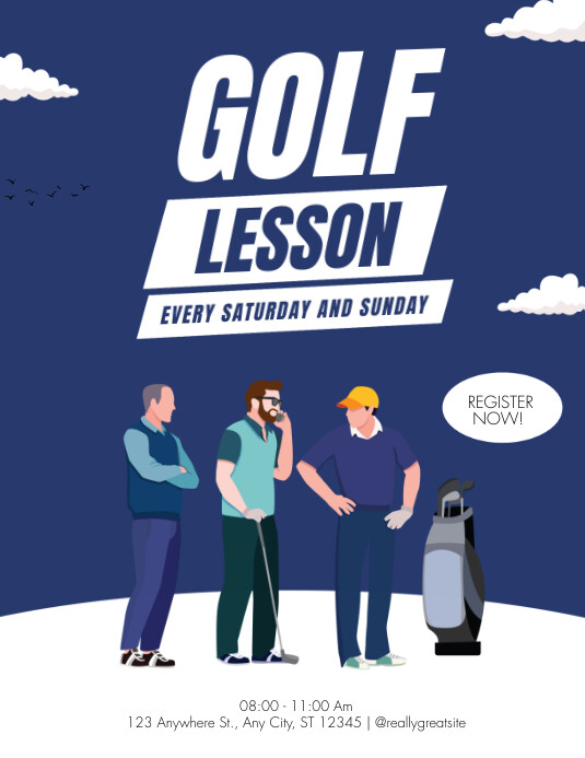 Blue White Colorful Golf Lesson Poster Template | PosterMyWall