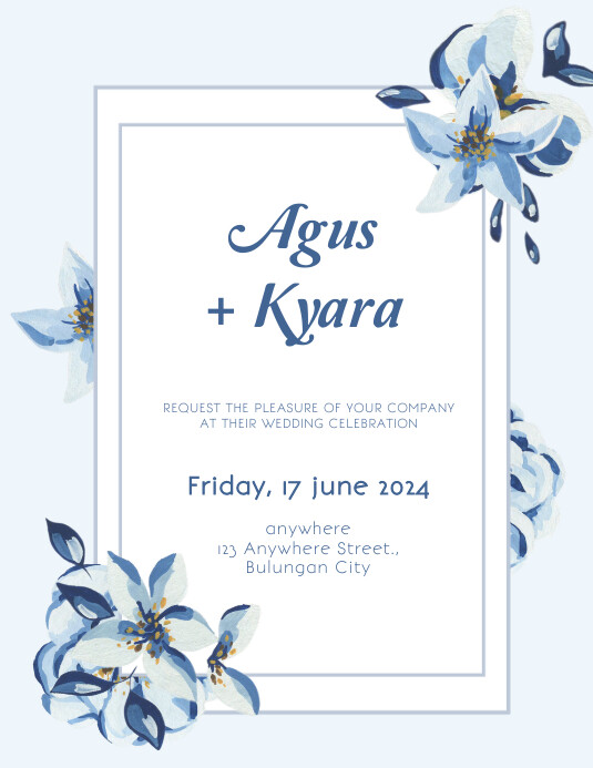 Blue White Elegance Wedding Invitation Folheto (US Letter) template