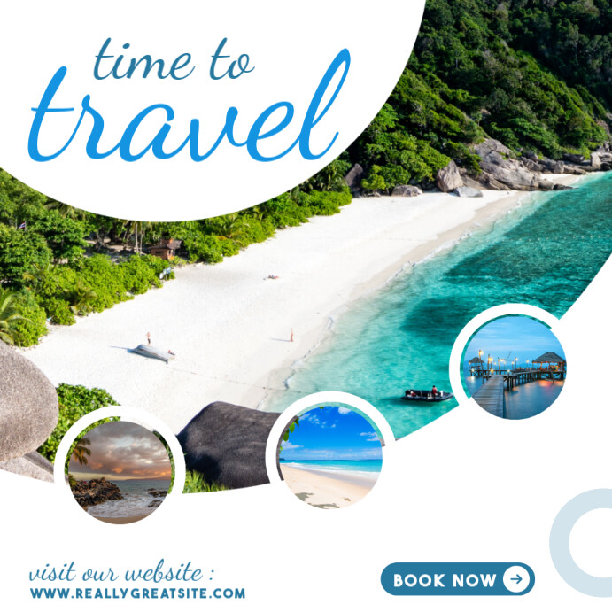 Blue White Modern Time To Travel Instagram Post Template | PosterMyWall