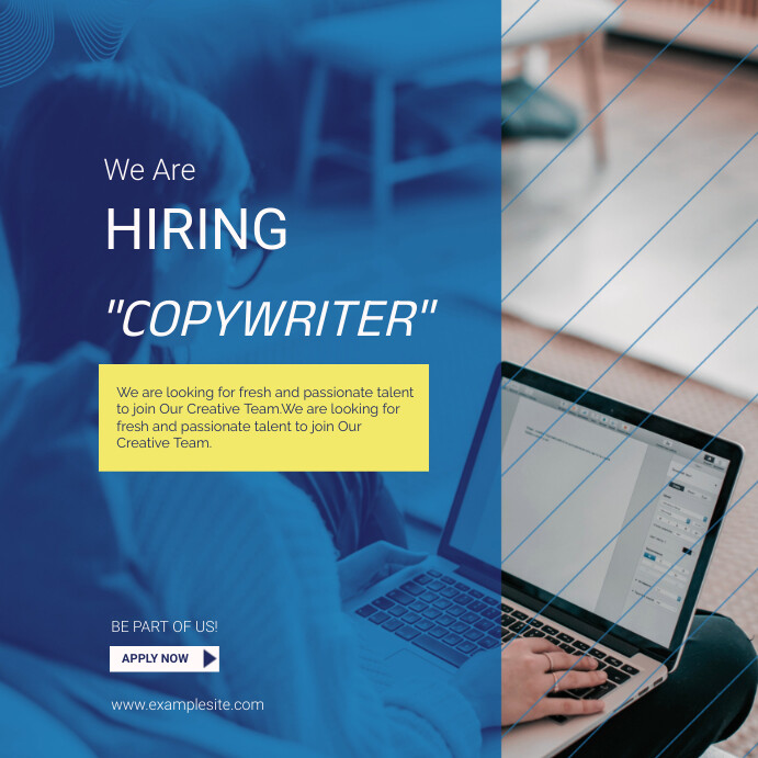Copyrwrite Message Modèle Blue White Modern We Are Hiring Copywriter Li | PosterMyWall