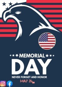 Blue White Red Memorial Day Flyer Design Template A4
