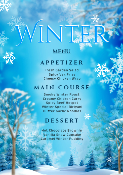 Blue Winter Menu A4 Template | PosterMyWall