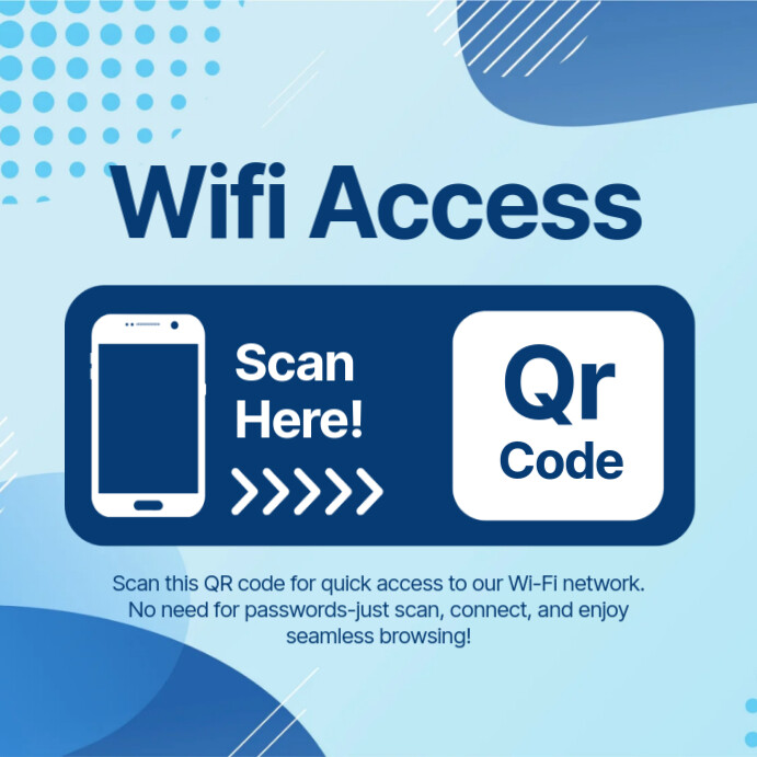 Blue Wifi Access Qr Code Instagram Post template