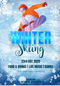 Blue Winter Skiing A3 template