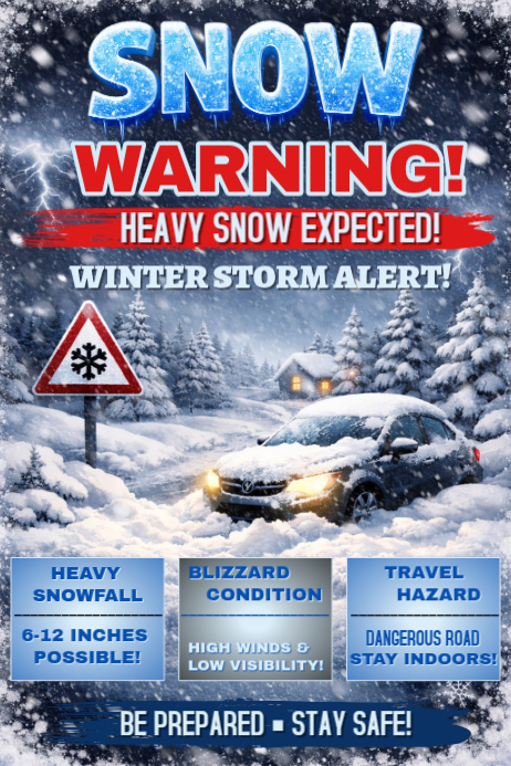 Blue Winter Storm Warning Poster Template | PosterMyWall