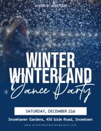 Blue Winter Wonderland Dance Party Video Template Flyer (format US Letter)