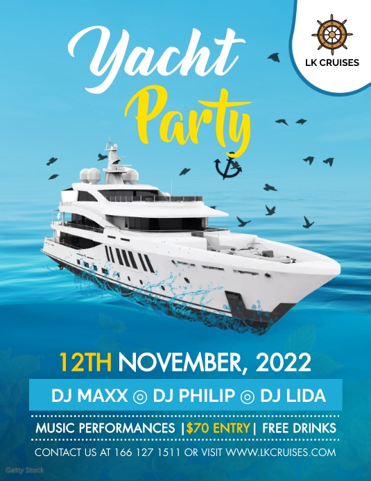 Blue Yacht Party Flyer Folheto (US Letter) template